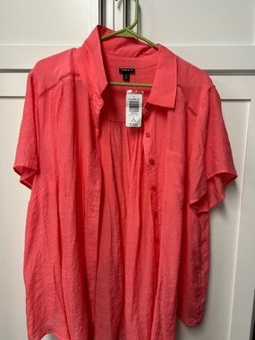 torrid Coral-Pink Short Sleeve Button Front Top size 3